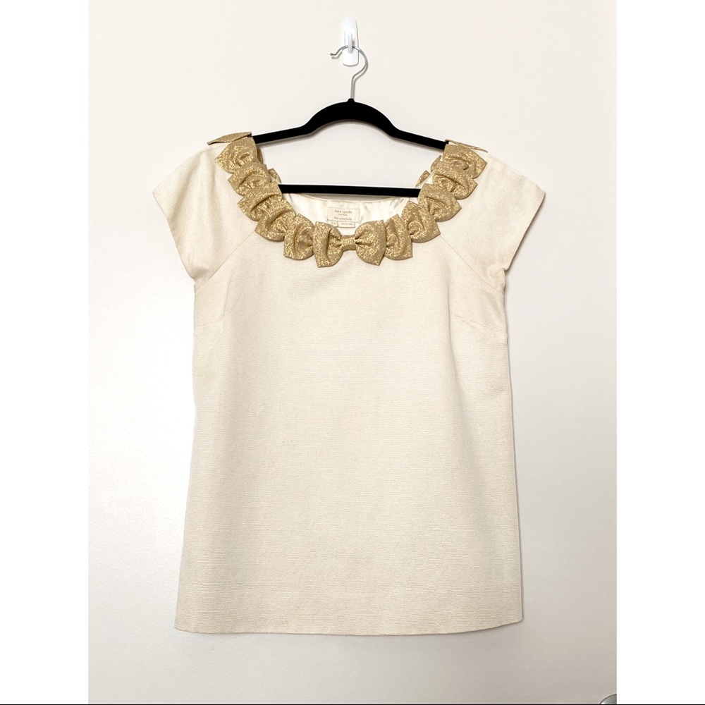 Kate Spade Off-White and Gold Bow Tops